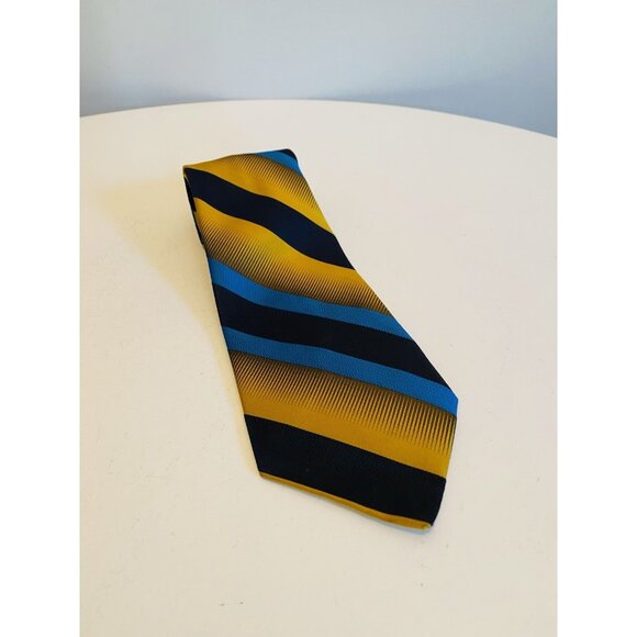 Vintage Macrae Necktie 1970s Yellow & Blue Striped Tie Costume Design Menswear - Picture 2 of 8
